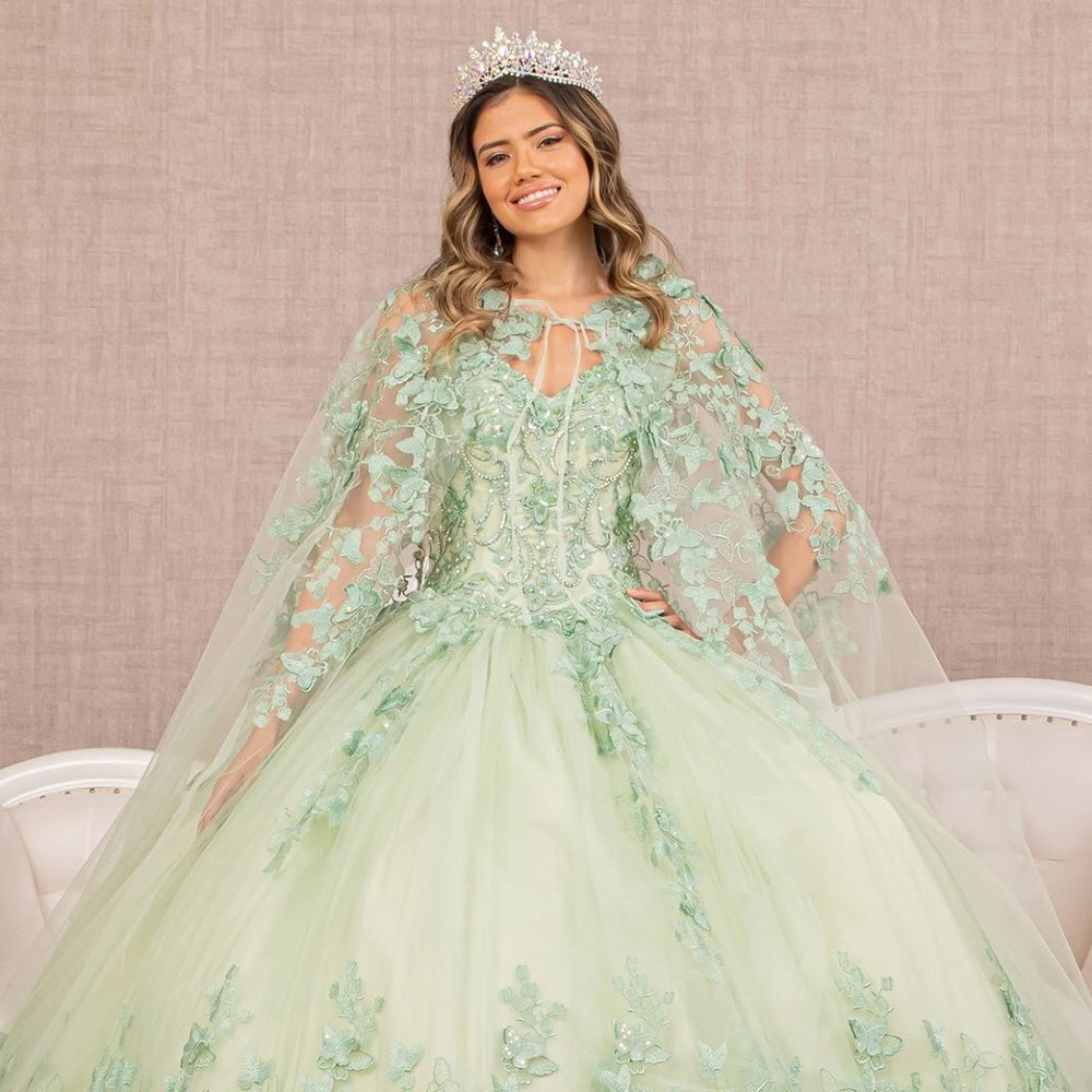 NEW LONG OFF SHOULDER SLEEVELESS DRESS WITH LACE UP BACK LONG MESH CAPE GL3104